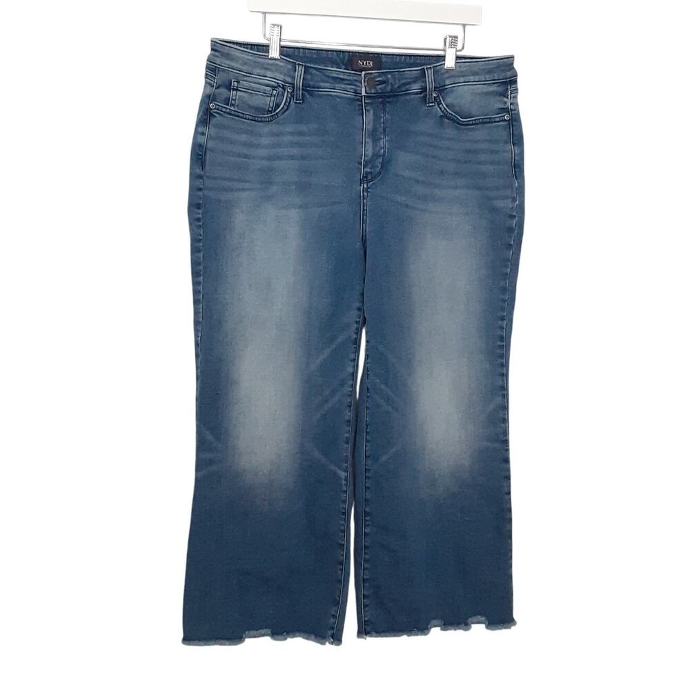 NYDJ High Rise Wide Leg Jeans Med Wash Lift Tuck Tech Stretch Denim Womens 16